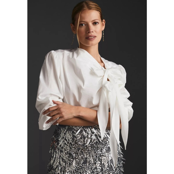 Maeve by Anthropologie Tops - Anthropologie Maeve White Poplin Tie Bow